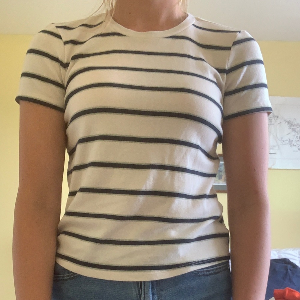 American Eagle Navy and Cream Striped Tee
